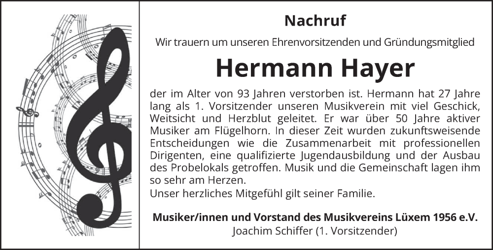  Traueranzeige für Hermann Hayer vom 11.05.2022 aus trierischer_volksfreund