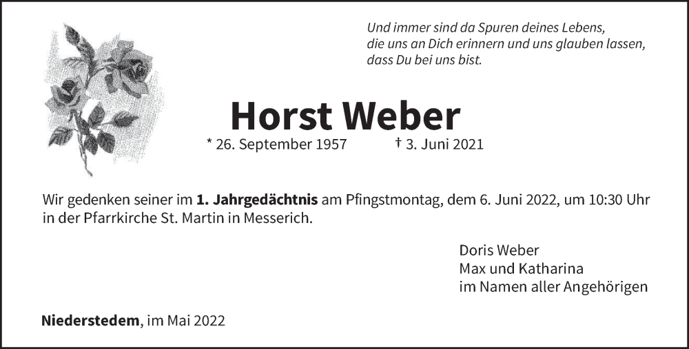  Traueranzeige für Horst Weber vom 28.05.2022 aus trierischer_volksfreund