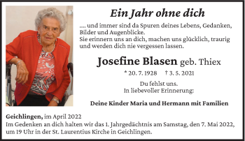 Traueranzeige von Josefine Blasen von trierischer_volksfreund