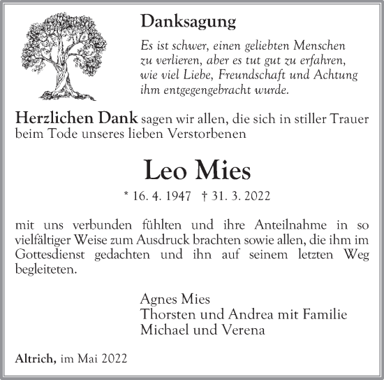 Traueranzeige von Leo Mies von trierischer_volksfreund