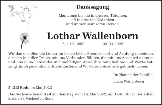 Traueranzeige von Lothar Wallenborn von trierischer_volksfreund