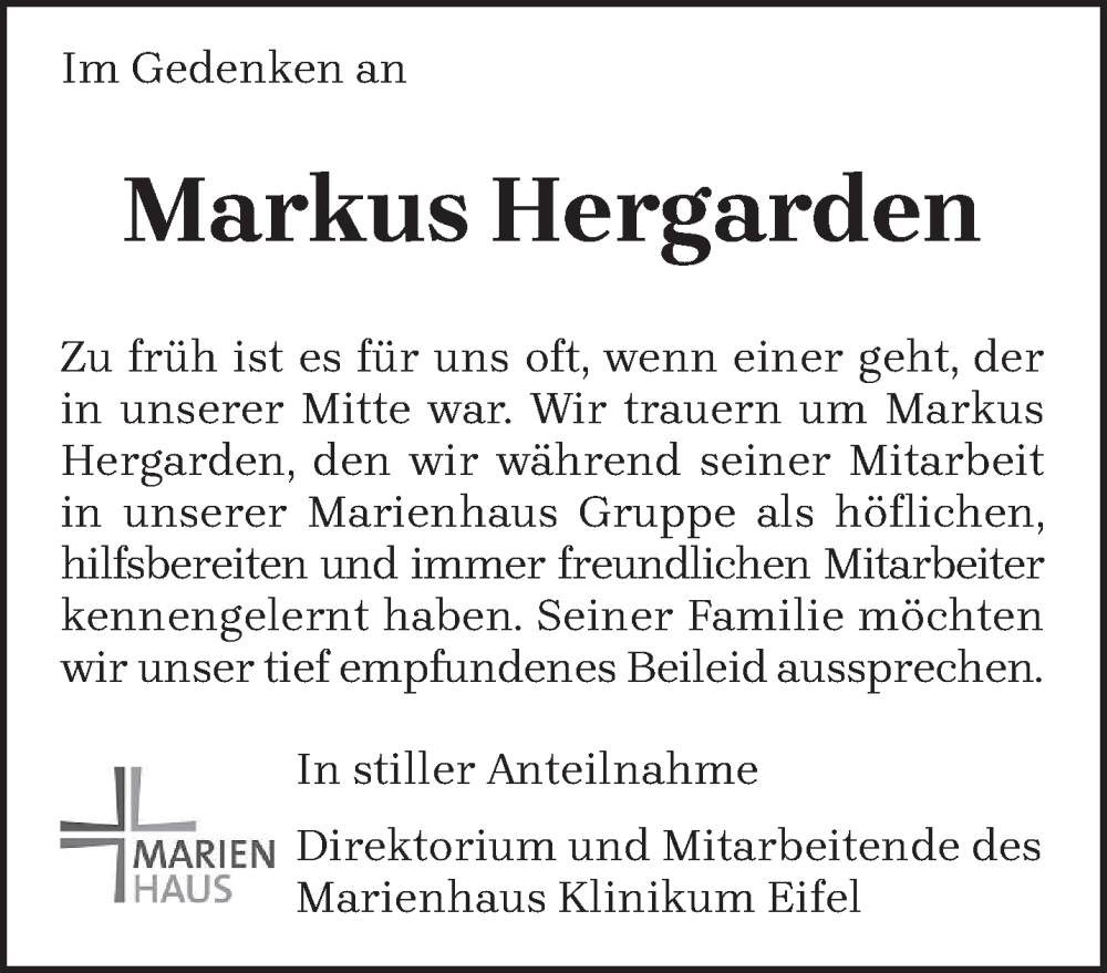  Traueranzeige für Markus Hergarden vom 07.05.2022 aus trierischer_volksfreund