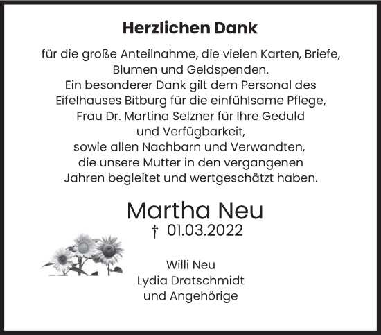 Traueranzeige von Martha Neu von trierischer_volksfreund