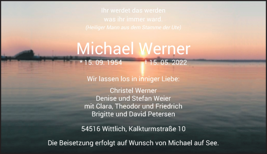 Traueranzeige von Michael Werner von trierischer_volksfreund