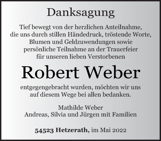 Traueranzeige von Robert Weber von trierischer_volksfreund
