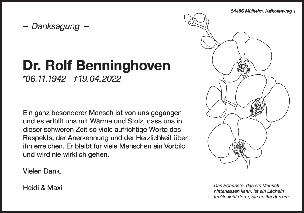  Traueranzeige für Rolf Benninghoven vom 28.05.2022 aus trierischer_volksfreund