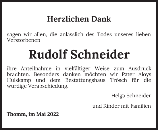Traueranzeige von Rudolf Schneider von trierischer_volksfreund