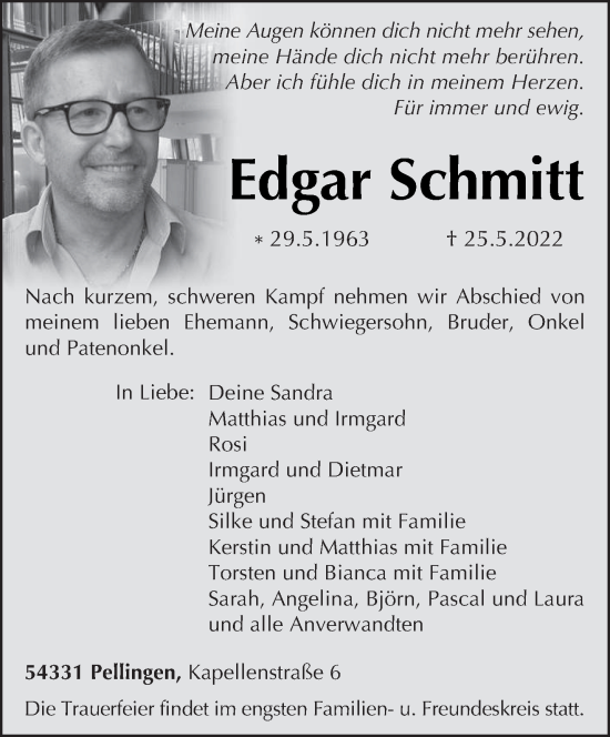 Traueranzeige von Edgar Schmitt von trierischer_volksfreund