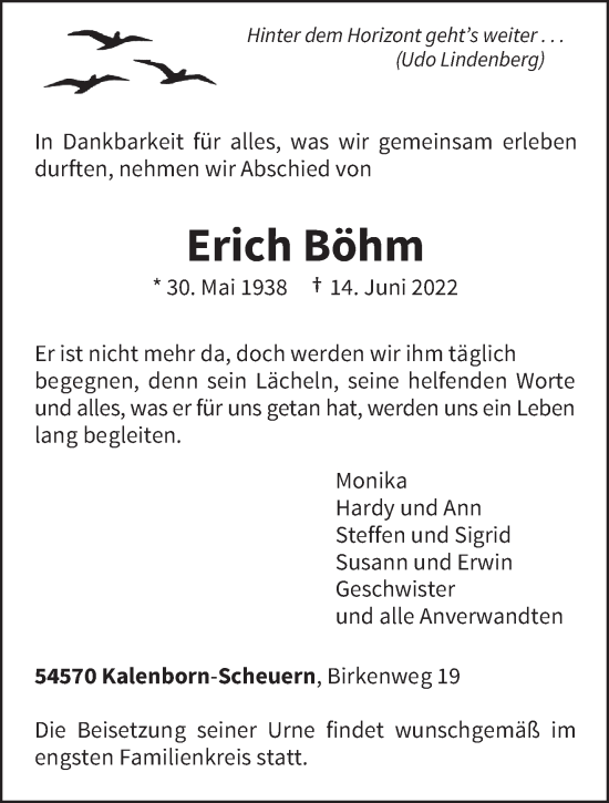 Traueranzeige von Erich Böhm von trierischer_volksfreund