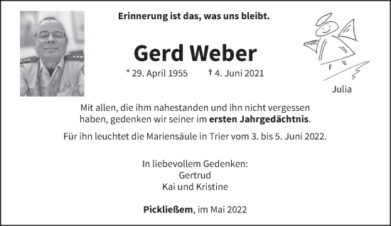 Traueranzeige von Gerd Weber von trierischer_volksfreund