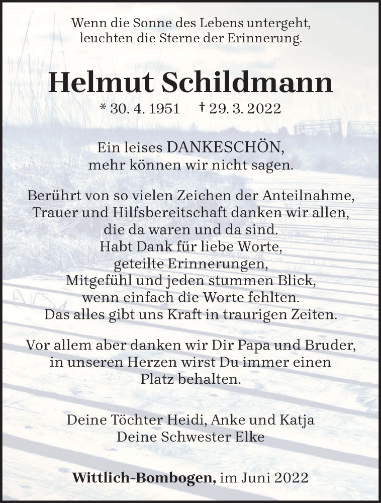  Traueranzeige für Helmut Schildmann vom 04.06.2022 aus trierischer_volksfreund