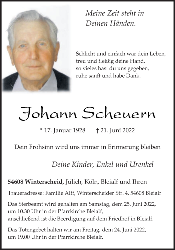  Traueranzeige für Johann Scheuern vom 23.06.2022 aus trierischer_volksfreund