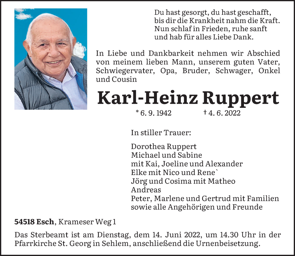  Traueranzeige für Karl-Heinz Ruppert vom 11.06.2022 aus trierischer_volksfreund