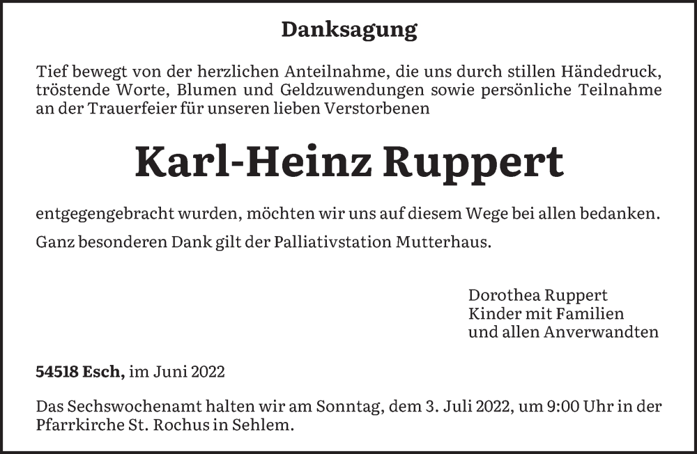  Traueranzeige für Karl-Heinz Ruppert vom 29.06.2022 aus trierischer_volksfreund