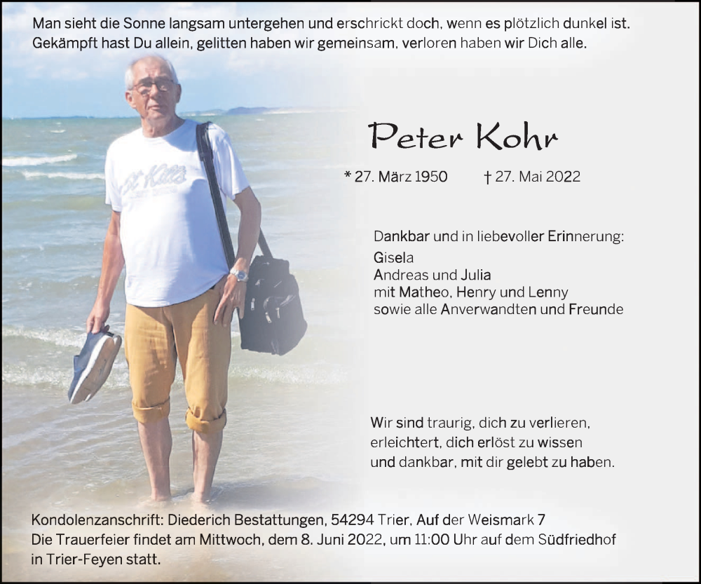  Traueranzeige für Peter Kohr vom 04.06.2022 aus trierischer_volksfreund