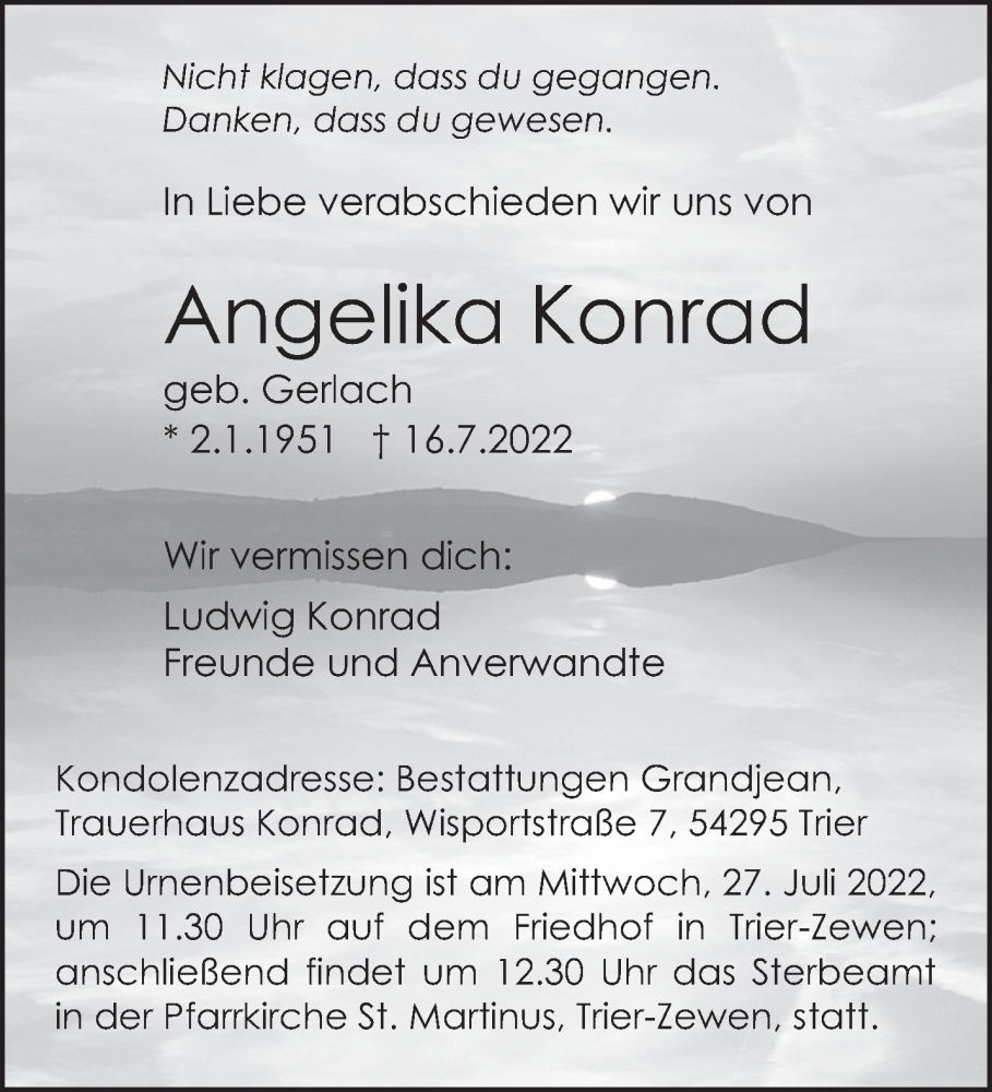  Traueranzeige für Angelika Konrad vom 23.07.2022 aus trierischer_volksfreund