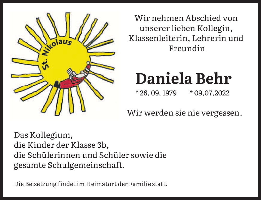  Traueranzeige für Daniela Behr vom 16.07.2022 aus trierischer_volksfreund