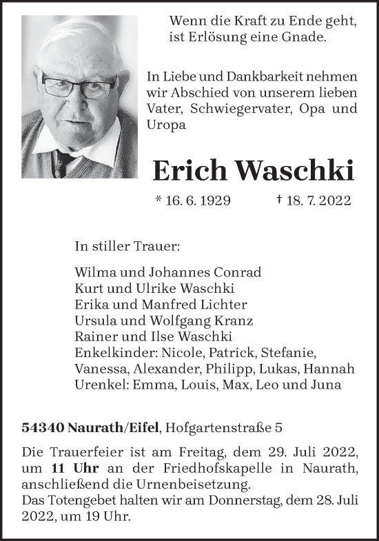Traueranzeige von Erich Waschki von trierischer_volksfreund