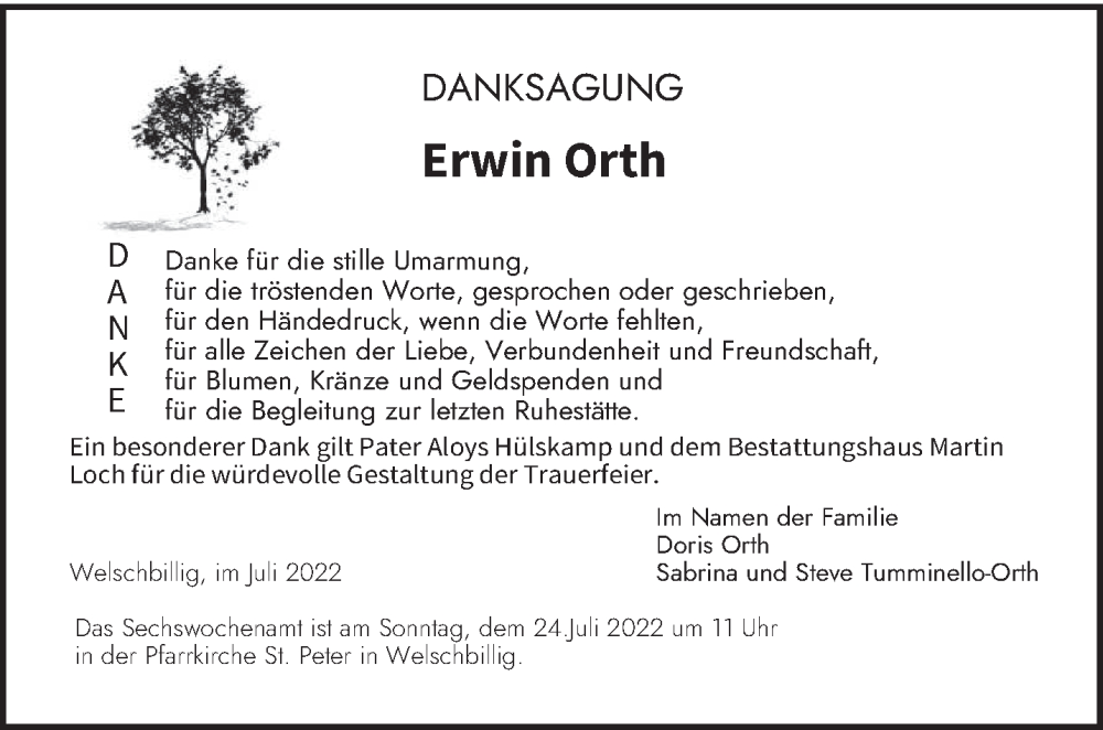  Traueranzeige für Erwin Orth vom 16.07.2022 aus trierischer_volksfreund