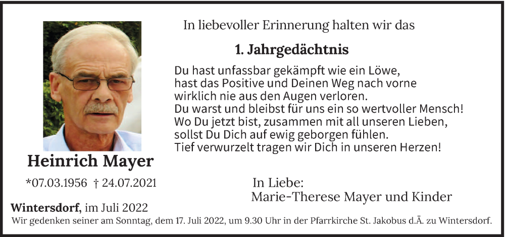  Traueranzeige für Heinrich Mayer vom 13.07.2022 aus trierischer_volksfreund