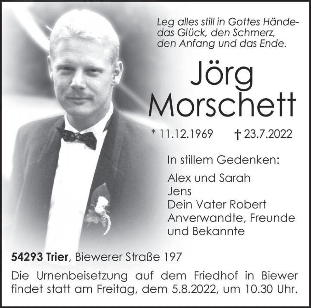  Traueranzeige für Jörg Morschett vom 30.07.2022 aus trierischer_volksfreund