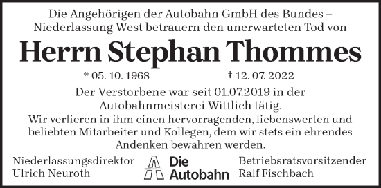 Traueranzeige von Stephan Thommes von trierischer_volksfreund