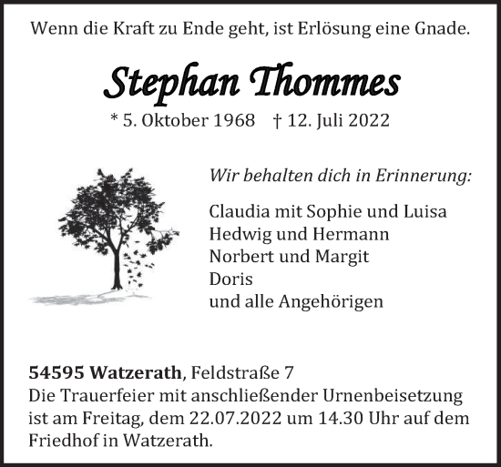 Traueranzeige von Stephan Thommes von trierischer_volksfreund