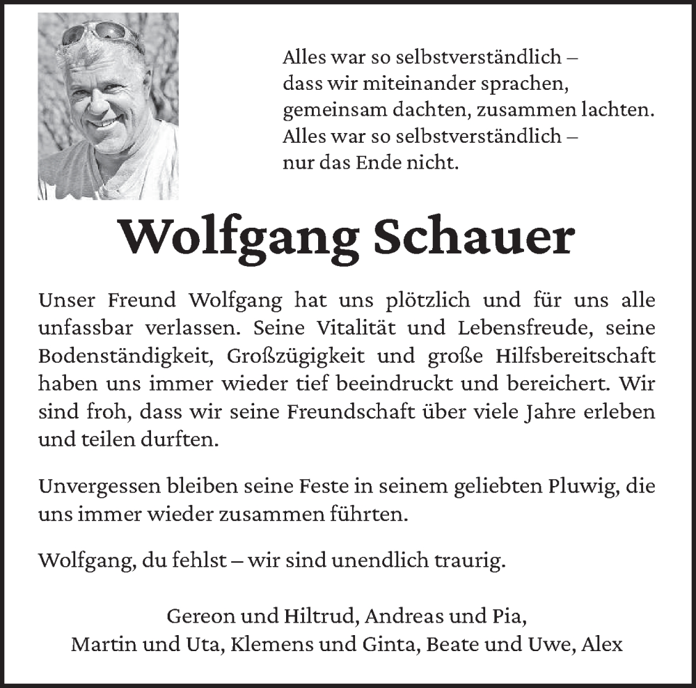  Traueranzeige für Wolfgang Schauer vom 23.07.2022 aus trierischer_volksfreund