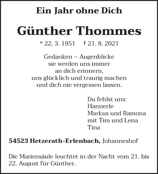 Traueranzeige von Günther Thommes von trierischer_volksfreund