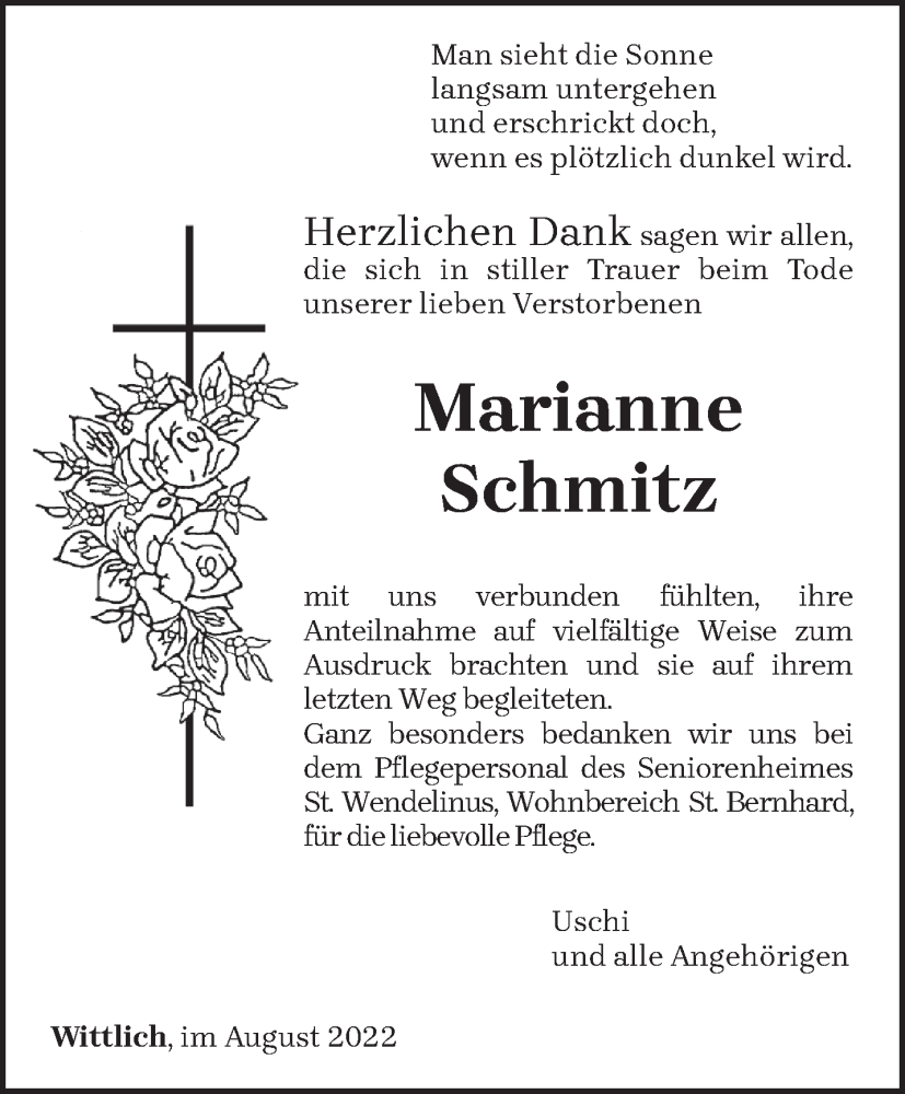  Traueranzeige für Marianne Schmitz vom 06.08.2022 aus trierischer_volksfreund