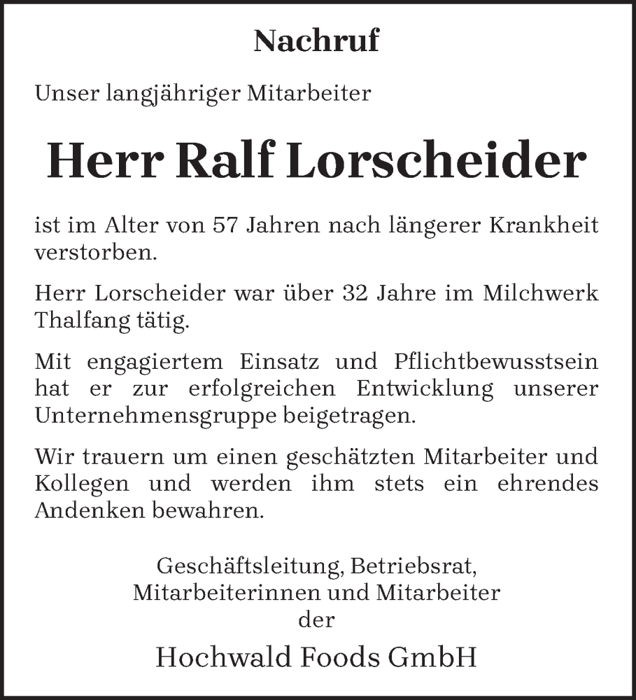 Traueranzeige für Ralf Lorscheider vom 13.08.2022 aus trierischer_volksfreund