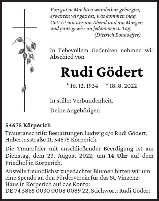 Traueranzeige von Rudi Gödert von trierischer_volksfreund