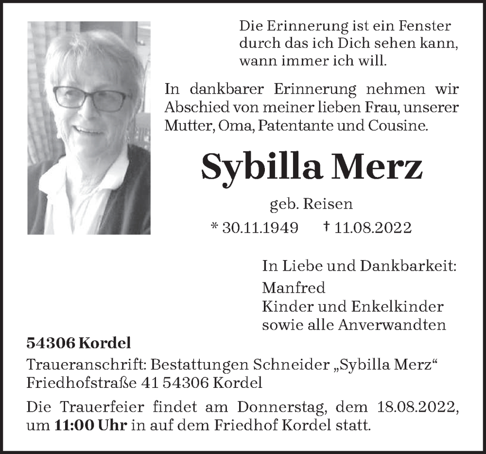  Traueranzeige für Sybilla Merz vom 15.08.2022 aus trierischer_volksfreund