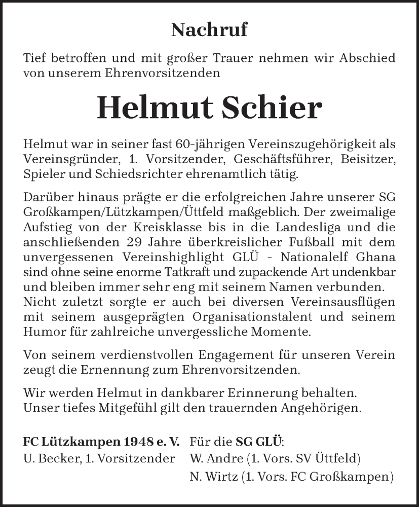  Traueranzeige für Helmut Schier vom 14.09.2022 aus trierischer_volksfreund