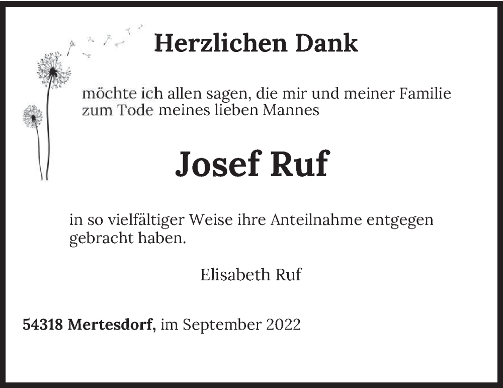  Traueranzeige für Josef Ruf vom 24.09.2022 aus trierischer_volksfreund