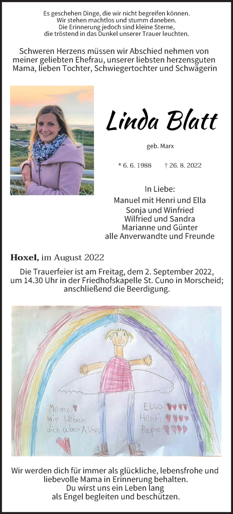  Traueranzeige für Linda Blatt vom 31.08.2022 aus trierischer_volksfreund
