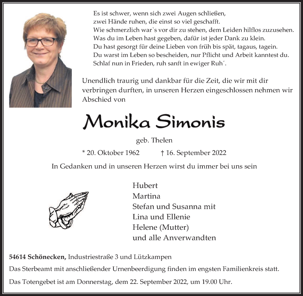  Traueranzeige für Monika Simonis vom 21.09.2022 aus trierischer_volksfreund