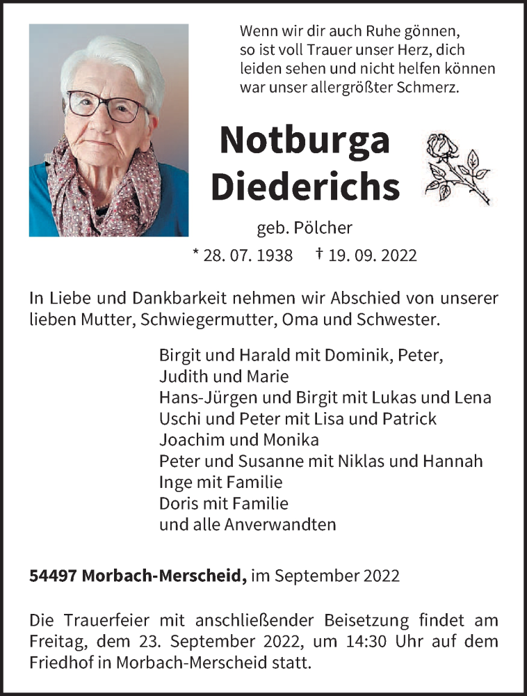  Traueranzeige für Notburga Diederichs vom 21.09.2022 aus trierischer_volksfreund