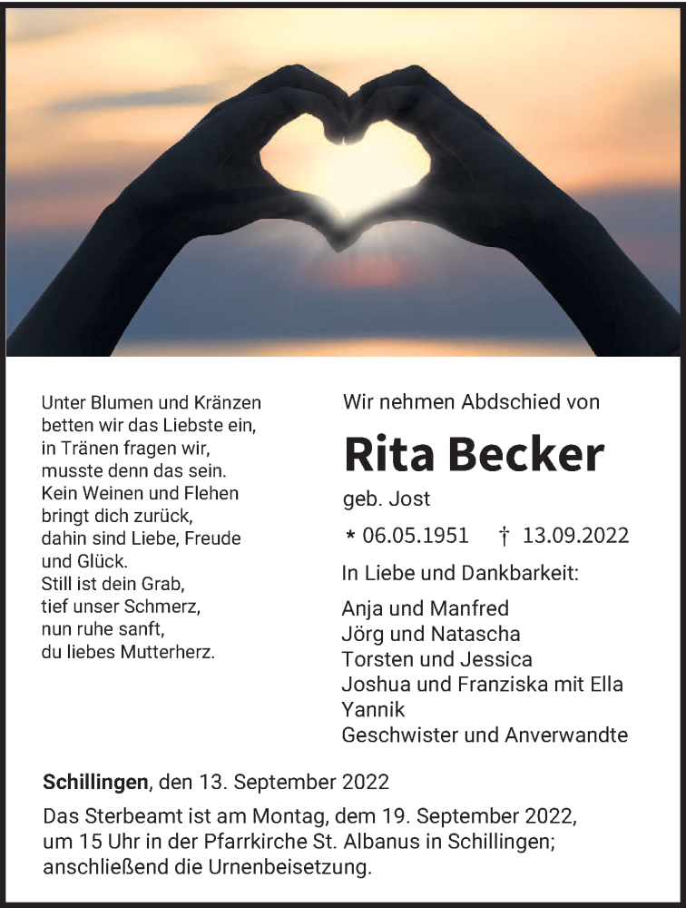  Traueranzeige für Rita Becker vom 16.09.2022 aus trierischer_volksfreund