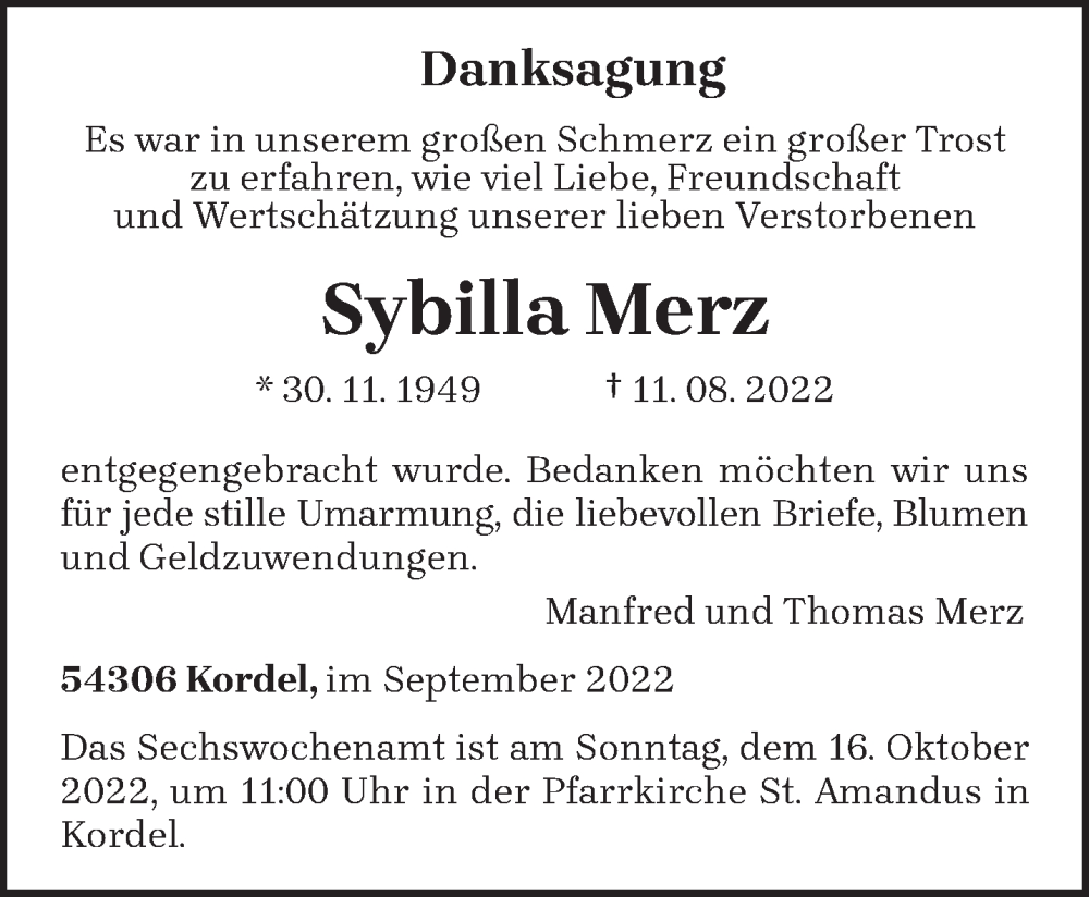  Traueranzeige für Sybilla Merz vom 17.09.2022 aus trierischer_volksfreund