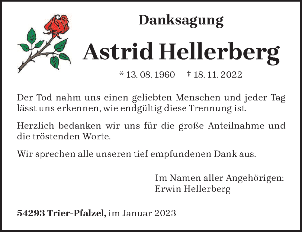  Traueranzeige für Astrid Hellerberg vom 07.01.2023 aus trierischer_volksfreund