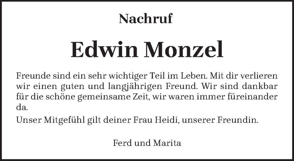  Traueranzeige für Edwin Monzel vom 31.12.2022 aus trierischer_volksfreund