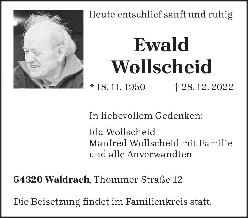  Traueranzeige für Ewald Wollscheid vom 07.01.2023 aus trierischer_volksfreund