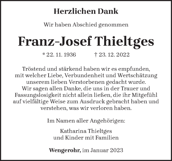 Traueranzeige von Franz-Josef Thieltges von trierischer_volksfreund