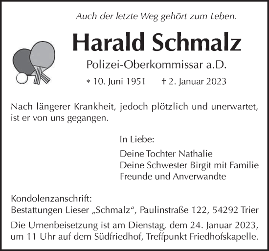 Traueranzeige von Harald Schmalz von trierischer_volksfreund