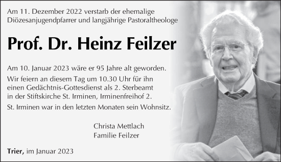 Traueranzeige von Heinz Feilzer von trierischer_volksfreund