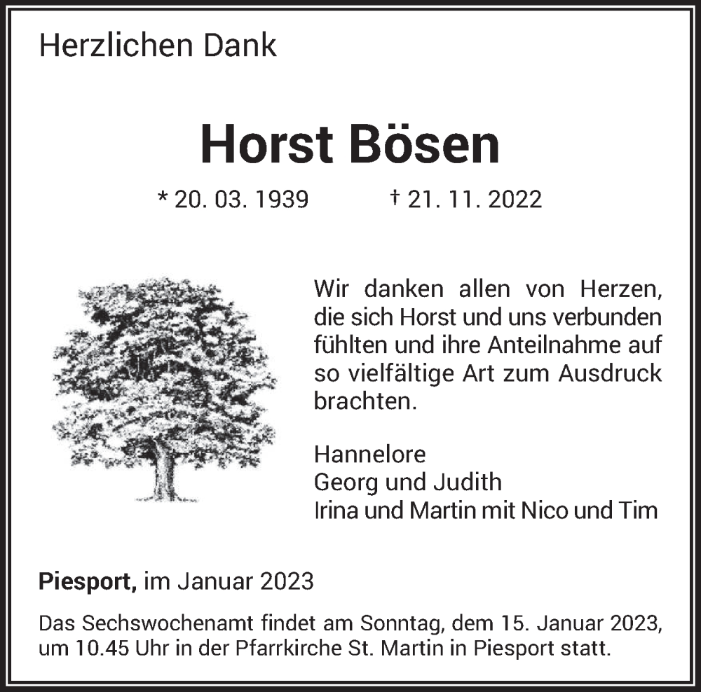  Traueranzeige für Horst Bösen vom 04.01.2023 aus trierischer_volksfreund