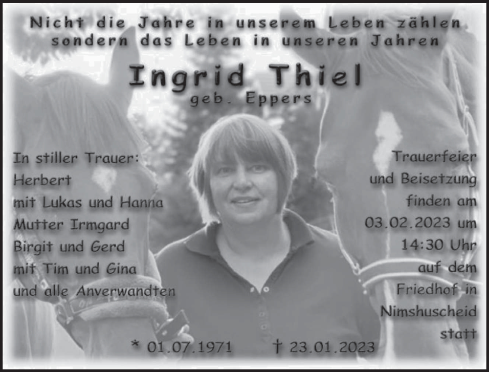  Traueranzeige für Ingrid Thiel vom 28.01.2023 aus trierischer_volksfreund