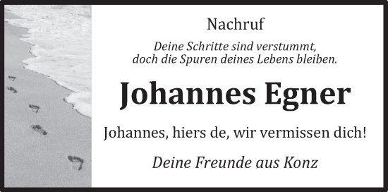 Traueranzeige von Johannes Egner von trierischer_volksfreund