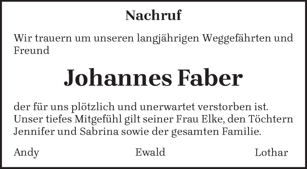  Traueranzeige für Johannes Faber vom 23.01.2023 aus trierischer_volksfreund